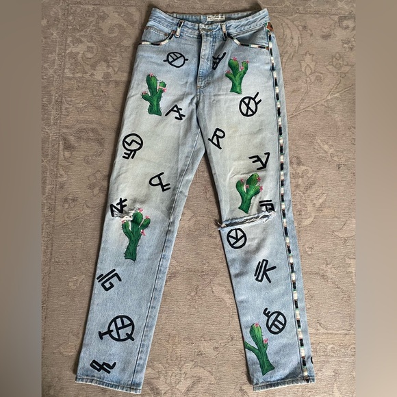 90’s Hand painted Italian vintage baggy straight leg jeans - Picture 1 of 4